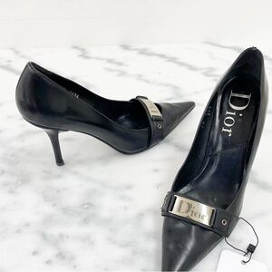 Christian Dior Street Chic Logo Point Toe Heels in Black Size 37.5